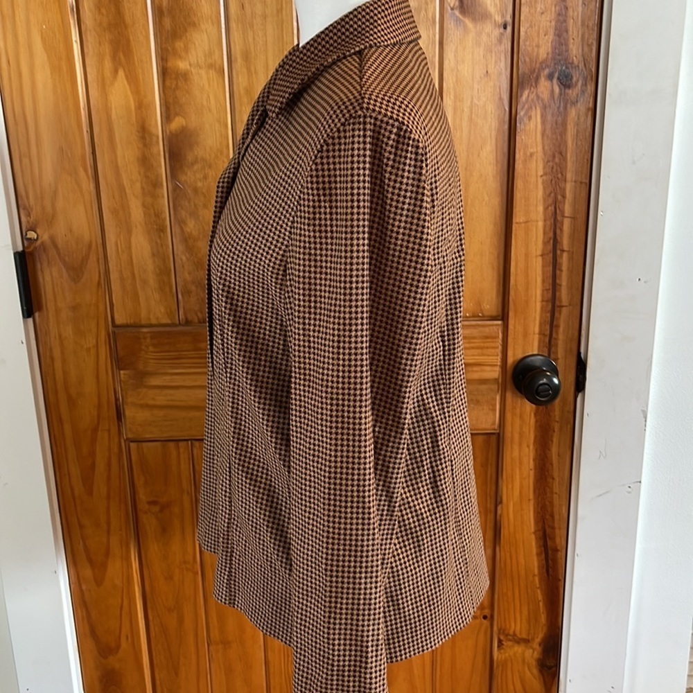 Casual Corner Vintage Jacket Blazer Shacket Petite 8 brown tan houndstooth plaid - Picture 2 of 7